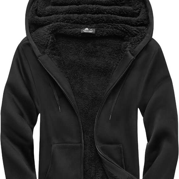 Men's Black Hooded Fleece Sweatshirt with Two Pockets - Winter Essential Large